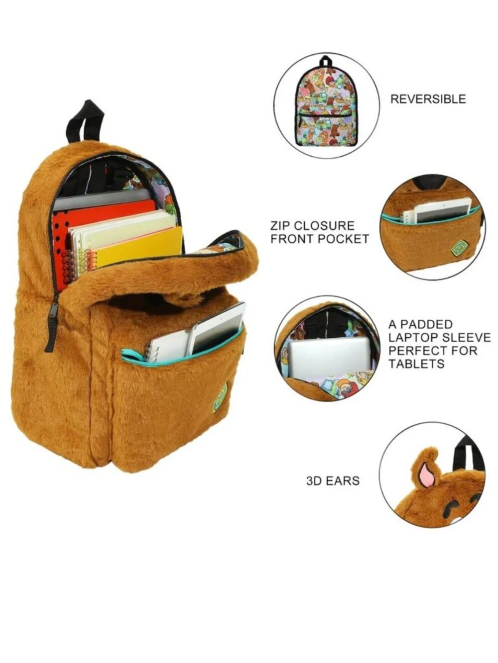 Scooby Doo Plush Scooby and Gang Reversible Laptop Backpack and Van Lunch Box - Picture 7 of 14